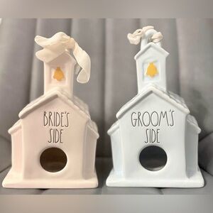 RAE DUNNBride and Groom Ceramic Birdhouses set of 2. EXCELLENT CONDITION I